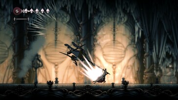 Hollow Knight: Silksong na PC przedstawiający walkę (źródło obrazu: Steam)