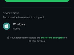 Ustawienia aplikacji WhatsApp zawierające listę połączonych urządzeń oraz informację o szyfrowaniu typu „end-to-end”