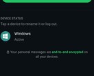 Ustawienia aplikacji WhatsApp zawierające listę połączonych urządzeń oraz informację o szyfrowaniu typu „end-to-end”