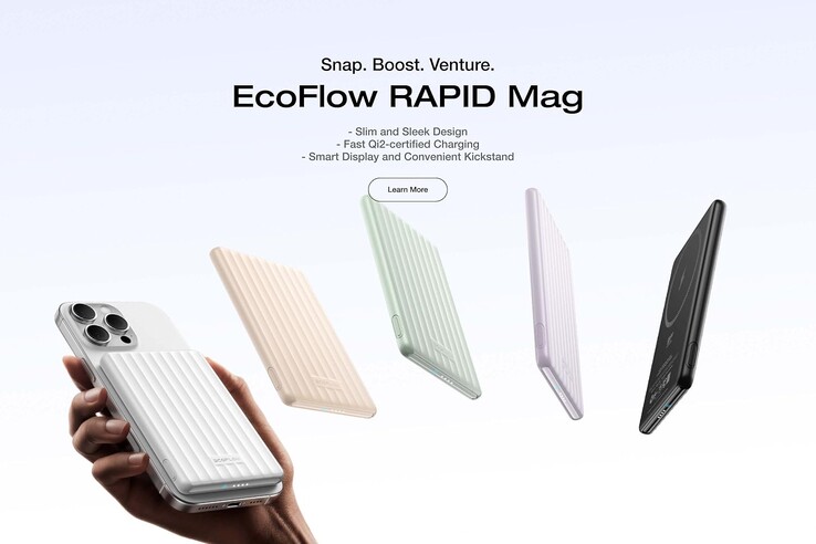 Powerbanki EcoFlow Rapid Mag są obecnie dostępne w trzech kolorach, choć na zdjęciach marketingowych (powyżej) pokazano ich pięć. (Źródło zdjęcia: EcoFlow)