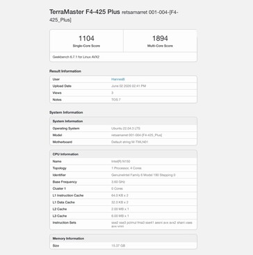 TerraMaster F4-425 Plus z procesorem Intel N150