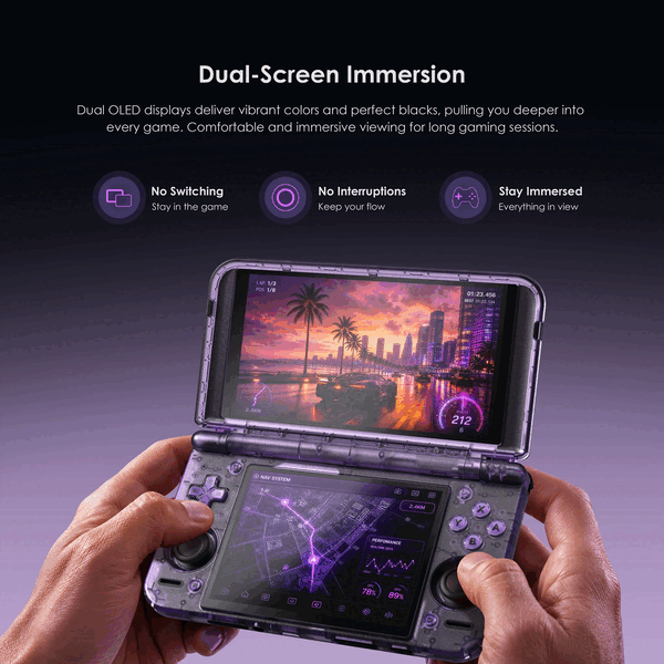 Retroid Pocket Duo posiada dwa wyświetlacze OLED.