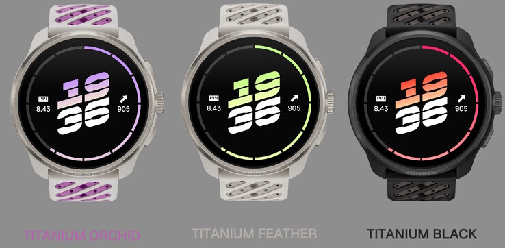 Smartwatch Suunto Race 3S jest dostępny w kolorach Titanium Orchid, Titanium Feather i Titanium Black.
