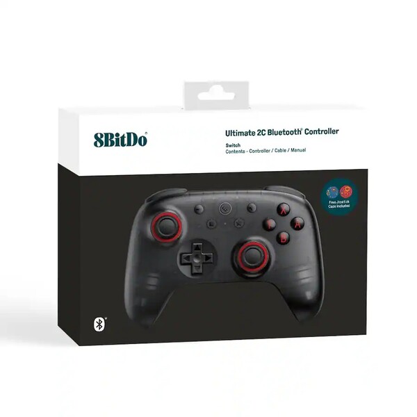Translucent Black 8bitDo Ultimate 2C Bluetooth jest dostarczana z dwiema nakładkami na joystick. (Źródło obrazu: 8BitDo)