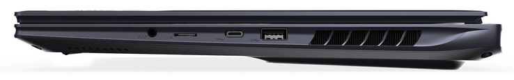 Prawa strona: combo audio, czytnik kart pamięci (MicroSD), USB 3.2 Gen 2 (USB-C; DisplayPort), USB 3.2 Gen 2 (USB-A)