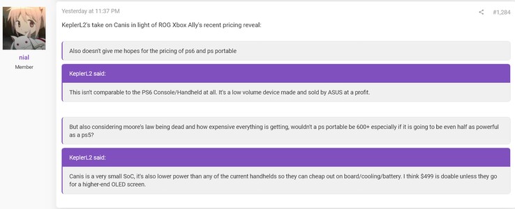 Przewidywania KeplerL2 dotyczące ceny handhelda PS6 (źródło obrazu: zrzut ekranu, nial@ResetEra forums)
