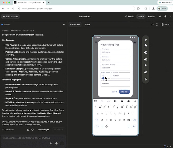 Aplikacje Gemini AI Studio zakodowane w Vibe można uruchamiać w emulatorze telefonu Android online lub instalować na lokalnych telefonach w celu przetestowania.