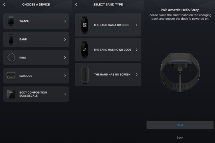 Amazfit Helio Strap został zauważony w aplikacji Zepp (zrzuty ekranu powyżej). (Źródło obrazu: aplikacja Zepp)