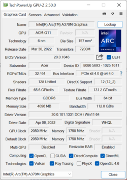 Intel Arc A370M z 35W TGP