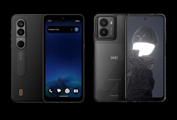 HMD Lvalo XE 5G (l) ma inny zestaw złączy pogo niż HMD Fusion (r). (Źródło zdjęcia: smashx_60/HMD)