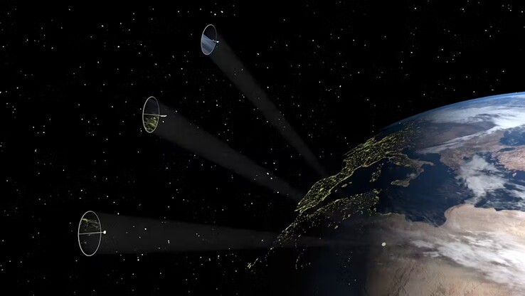 Obraz przedstawiający satelity przekierowujące światło słoneczne do określonego punktu na Ziemi. (Źródło zdjęcia: Andrea Viale, University of Glasgow, NASA)