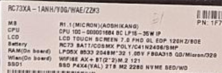 Specyfikacja ROG Ally 2 RC73XA. (Źródło zdjęcia: via @94G8LA)