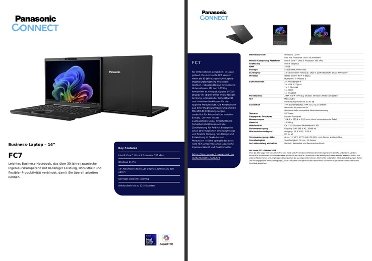 Specyfikacja Panasonic Let's Note FC7