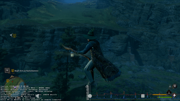 To też działa: Hogwarts Legacy poprzez lokalny streaming - proszę zwrócić uwagę na wskaźniki wydajności w lewym dolnym rogu (źródło obrazu: Notebookcheck)