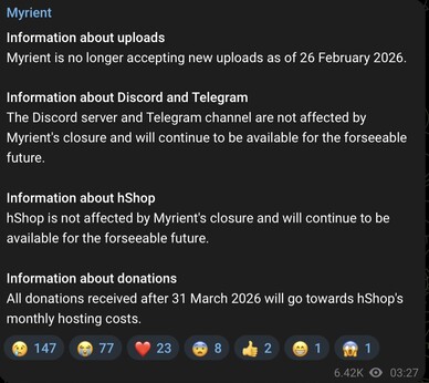 Przesyłanie do Myrient nie będzie już możliwe.