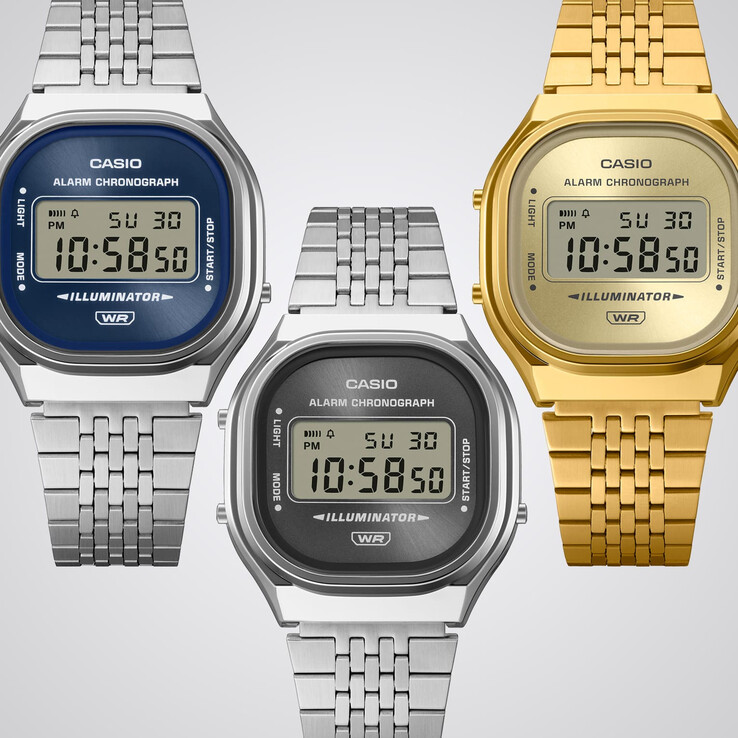 Od lewej do prawej: Casio A140WE-8A, A140WE-2A i A140WEG-9A.