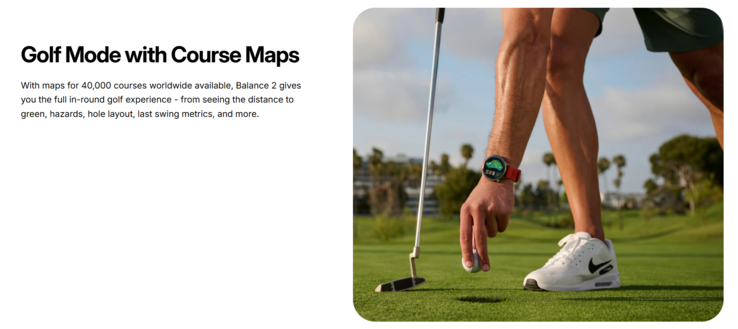 Tryb golfowy smartwatcha Amazfit Balance 2 był reklamowany na listach produktów (zrzut ekranu powyżej). (Źródło zdjęcia: Amazfit)