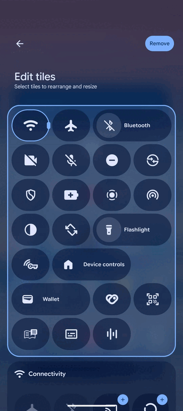 Ulepszenie wyrównania ekranu edycji kafelków w Szybkich ustawieniach (źródło obrazu: 9to5Google)