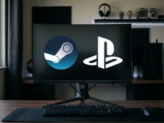 Logo Steam i PlayStation wyświetlane na monitorze PC