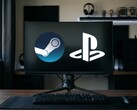 Logo Steam i PlayStation wyświetlane na monitorze PC