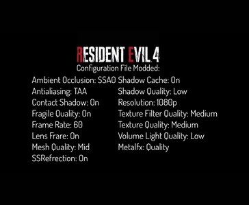 Ustawienia grafiki Resident Evil 4 użyte podczas testu gier na iPhonie 18 Pro Max i iPhonie 17 Pro Max.