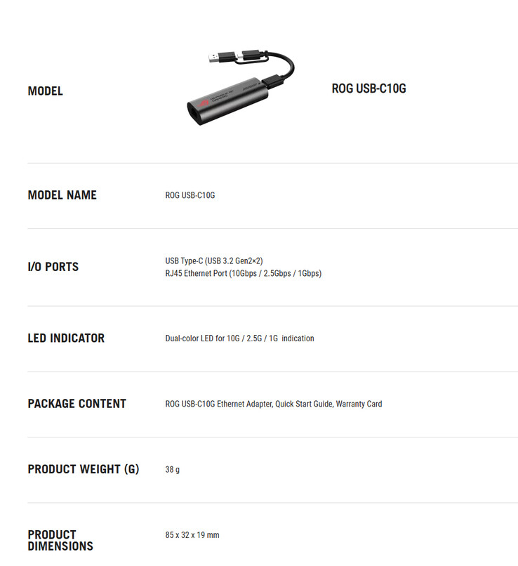 Pełna specyfikacja urządzenia ROG USB-C10G