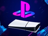 Konsola PS5 Digital spoczywa poziomo pod logo PlayStation