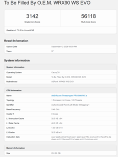 Wynik procesora Threadripper Pro 9985WX w teście Geekbench 7