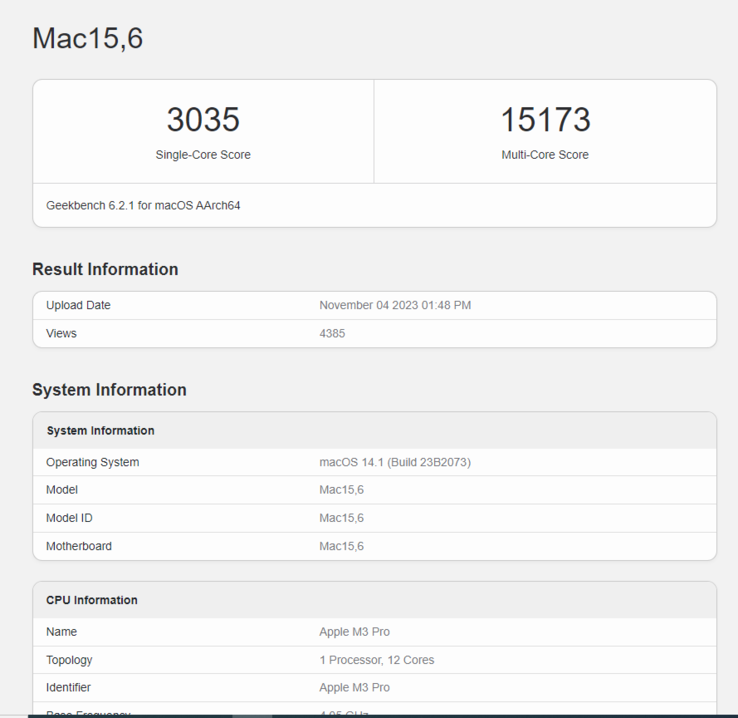 M3 Pro jest tylko o 6% szybszy niż M2 Pro w teście wielordzeniowego procesora Geekbench 6. (Źródło: Geekbench)