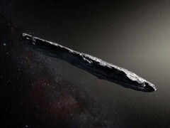 Ilustracja pierwszej odkrytej asteroidy międzygwiezdnej, 1I/ʻOumuamua. (Źródło zdjęcia: ESO, M. Kornmesser)