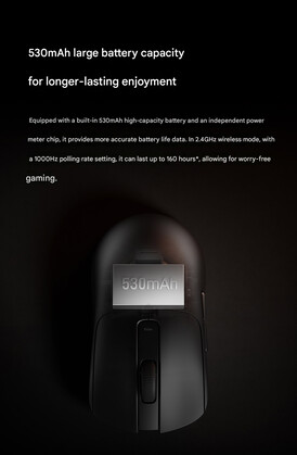 Deklarowana żywotność baterii Xiaomi Gaming Mouse 2 (tłumaczenie maszynowe)