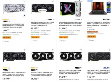 Cena RTX 5070 Ti na Newegg. (Źródło zdjęcia: Newegg)