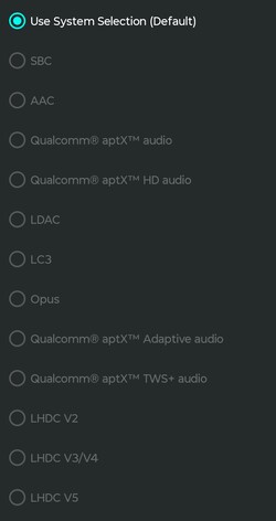 dostępne kodeki audio dla Bluetooth
