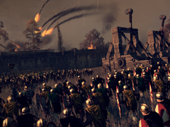 Ilustracja przedstawiająca oblężenie i onagry w grze „Total War: Attila”.