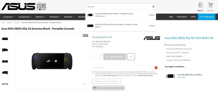 Ceny Asus ROG Xbox Ally i ROG Xbox Ally X wyciekły ze sklepu partnerskiego Asus (źródło obrazu: Asus Store by MacMan)