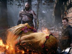 Zrzut ekranu z sekwencji wprowadzającej postać Laufey’a w grze „God of War”