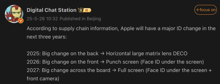 Wyciekły zmiany w wyglądzie nadchodzących generacji iPhone'a. (Źródło obrazu: Weibo - tłumaczenie maszynowe)