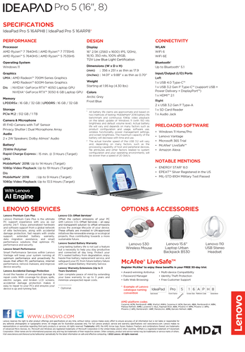 Lenovo IdeaPad Pro 5 16 - specyfikacja. (Źródło: Lenovo)