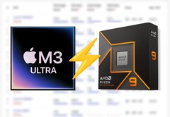 Applem3 Ultra pojawia się w Cinebench 2024, prowadząc procesor Ryzen 9 9950X o około 25%. (Źródło obrazu: Apple, AMD, edytowane)