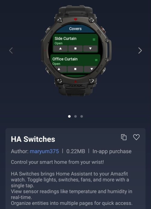 Aplikacja HA Switches Zepp Mini dla smartwatchów Amazfit