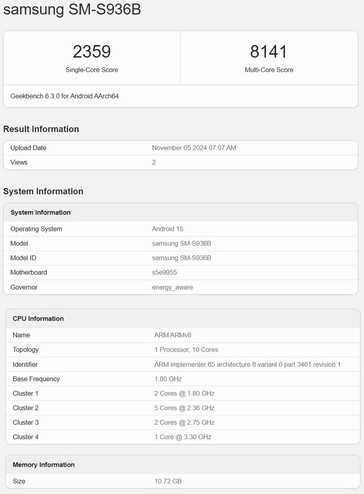Zestawienie Geekbench Exynos 2500 z prototypem Galaxy S25+ (źródło obrazu: Geekbench)