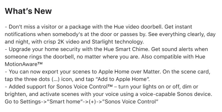 Informacje o wydaniu aplikacji Philips Hue w wersji 5.52.0. (Źródło obrazu: Philips Hue)