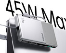 Nowy powerbank ma z boku niewielki ekran. Na zdjęciu: grafika promocyjna podkreślająca obsługę szybkiego ładowania o mocy 45 W.