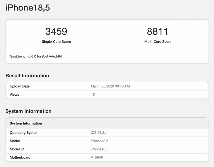 Wyciekła lista Geekbench dla iPhone'a 17e.