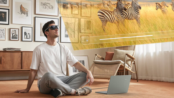 Acer AR Vision GR0 to okulary AR, które można podłączyć do telefonu, komputera lub urządzenia przenośnego z obsługą wyjścia wideo.