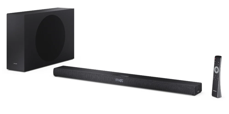 Ultrasmukły 2.1-kanałowy soundbar Sharp HT-SBW320 z bezprzewodowym subwooferem. (Źródło obrazu: Sharp)