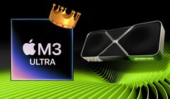 SoC Apple M3 Ultra błyszczy we wczesnych wynikach GFXBench, wymieniając ciosy z wysokiej klasy desktopowymi procesorami graficznymi od Nvidii i AMD. (Źródło obrazu: Apple, Nvidia, edytowane)