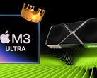 SoC Apple M3 Ultra błyszczy we wczesnych wynikach GFXBench, wymieniając ciosy z wysokiej klasy desktopowymi procesorami graficznymi od Nvidii i AMD. (Źródło obrazu: Apple, Nvidia, edytowane)