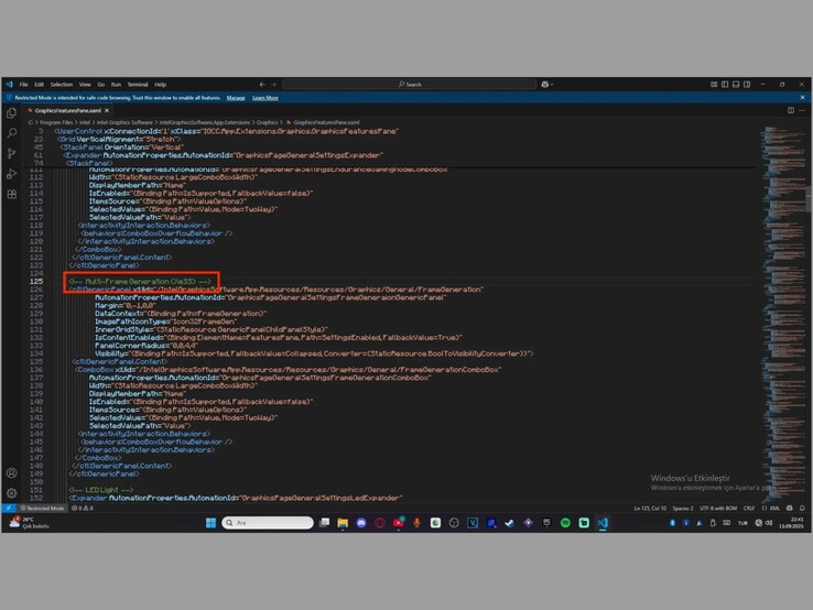 Plik dysku Intel Arc przedstawiający kod generowania wielu klatek. (Źródło obrazu: Organic-Bird-587 na X)