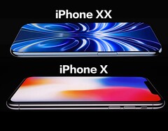 Rzekomy render iPhone'a XX/20 (góra), iPhone X (dół).